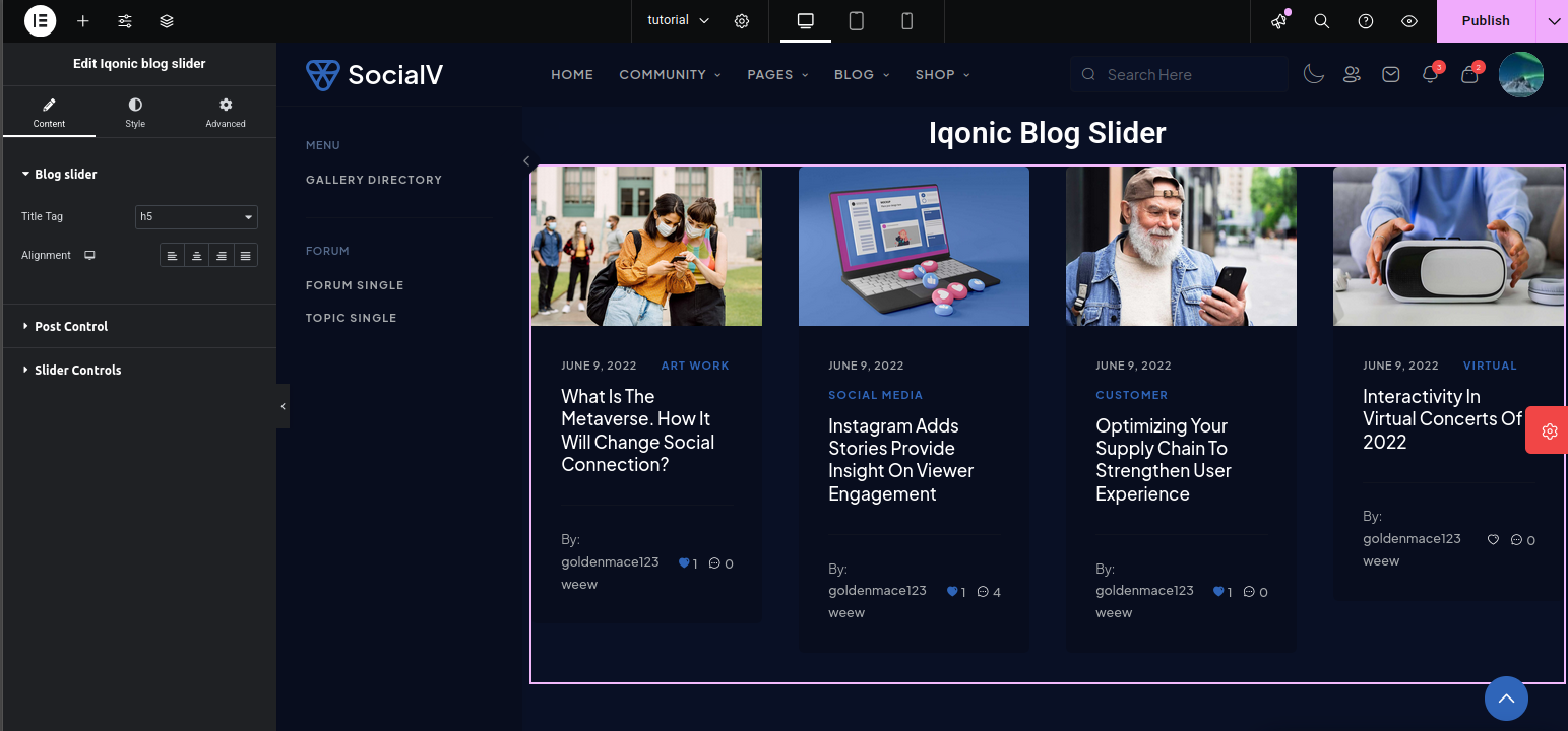 Iqonic Blog Slider Widget